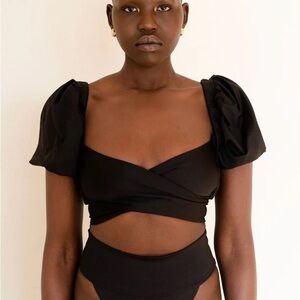 Londre Black Puff-Sleeve bikini